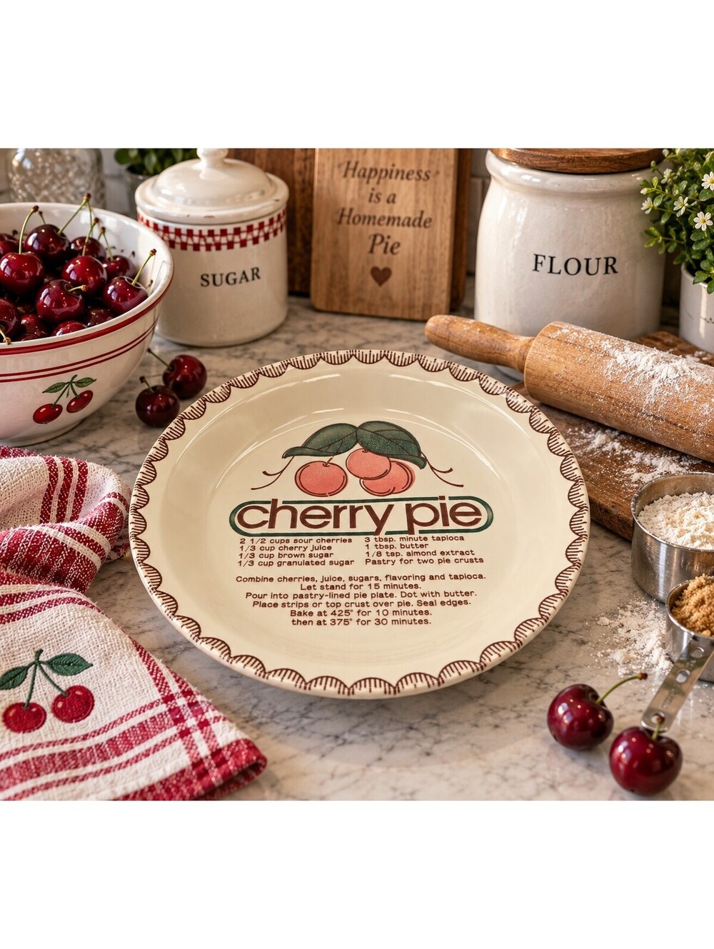 Vintage Mount Clemens Cherry Pie Recipe Plate Japan Ceramic Baking Dish